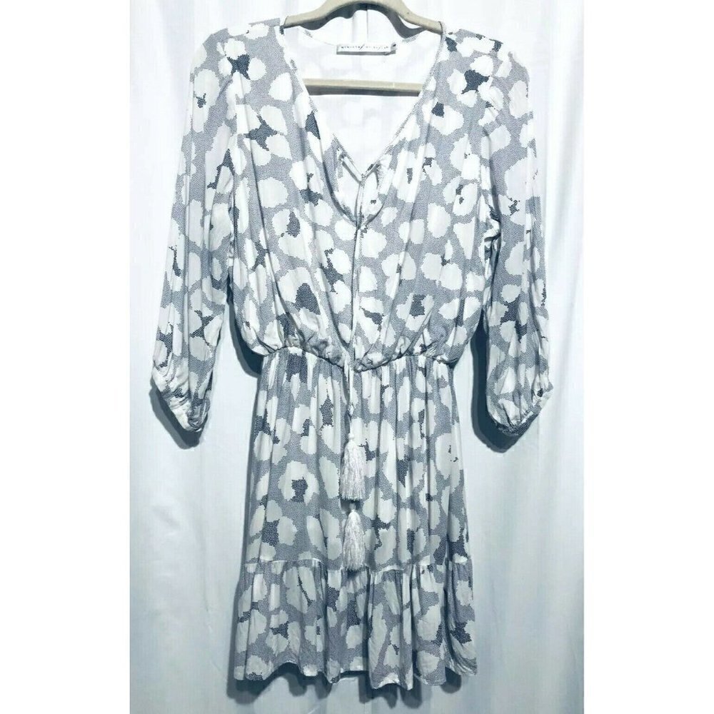 Ministry of Style Dress Womens Size 6 Gray Floral Blouson Ruffle Cottagecore